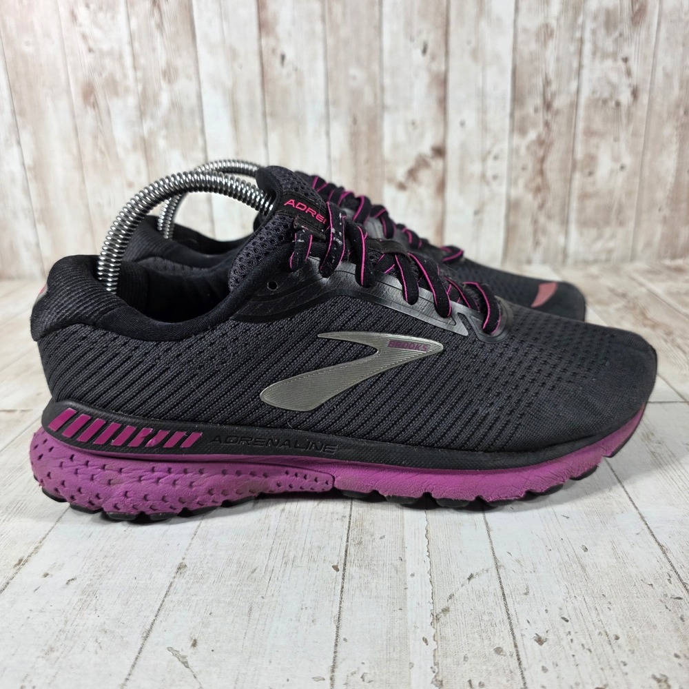 Brooks Adrenaline GTS 20 Womens Running Shoes Black Purple Stability Sneakers